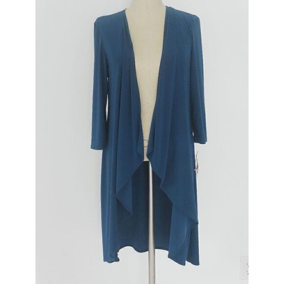 R & M Richards Draped Open Front Green Cardigan Size 10 - Picture 1 of 4